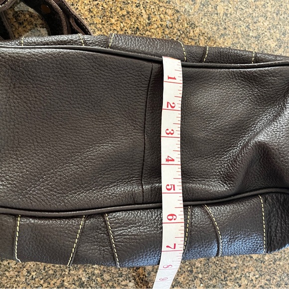 MAXX NY Leather Shoulder Bag. Deep Expresso Brown, Gold Accents, Dust Bag - Picture 14 of 16